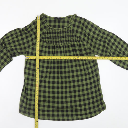Next Womens Green Check Tunic Blouse Size 12 Long Sleeve
