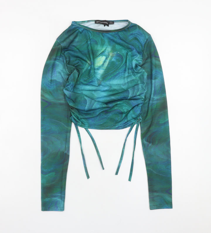 PrettyLittleThing Women’s Multicoloured Ruched Long Sleeve Cropped T-Shirt Size 6