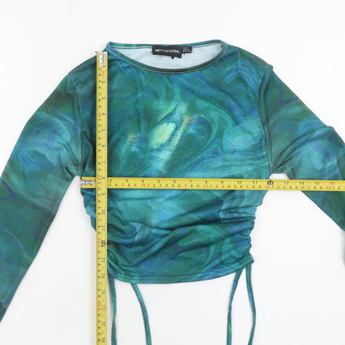 PrettyLittleThing Women’s Multicoloured Ruched Long Sleeve Cropped T-Shirt Size 6
