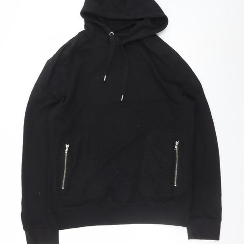 Genetic Apparel Men's Black Hoodie L Pullover Zip Pocket Cotton Blend