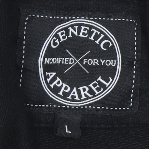 Genetic Apparel Men's Black Hoodie L Pullover Zip Pocket Cotton Blend