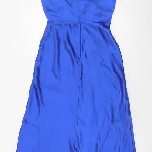 Quiz Women Blue Satin Slip Dress Size 10 Midi Belted Strappy