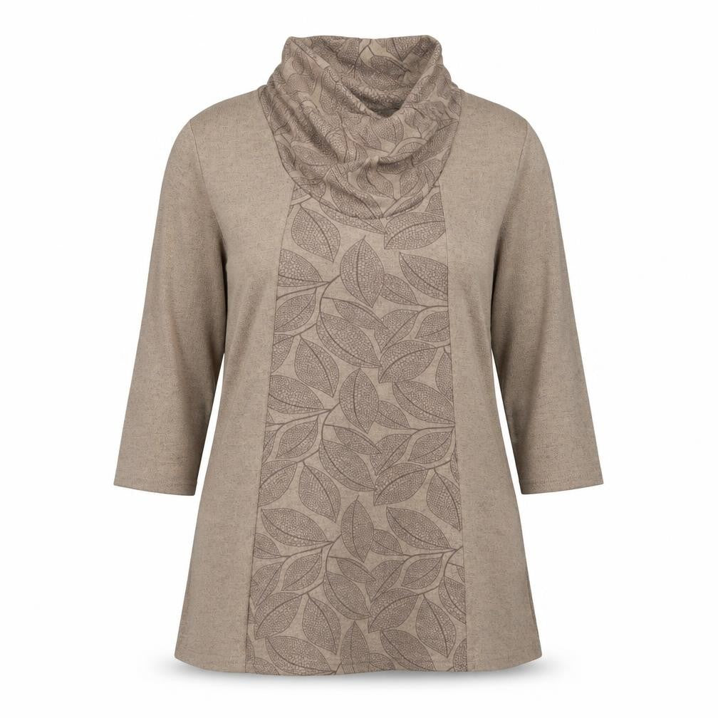 TIGI Women Beige 14-16 Shift Dress Cowl Neck 3/4 Sleeve Knit