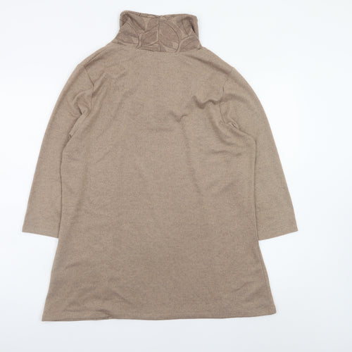 TIGI Women Beige 14-16 Shift Dress Cowl Neck 3/4 Sleeve Knit