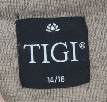 TIGI Women Beige 14-16 Shift Dress Cowl Neck 3/4 Sleeve Knit