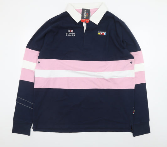 Quba Sails Men’s Navy Pink 2XL Long Sleeve Nautical Polo Shirt