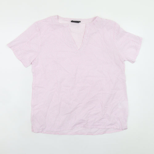 b.young Women's Pink Geometric Short Sleeve V-Neck Blouse Size 8