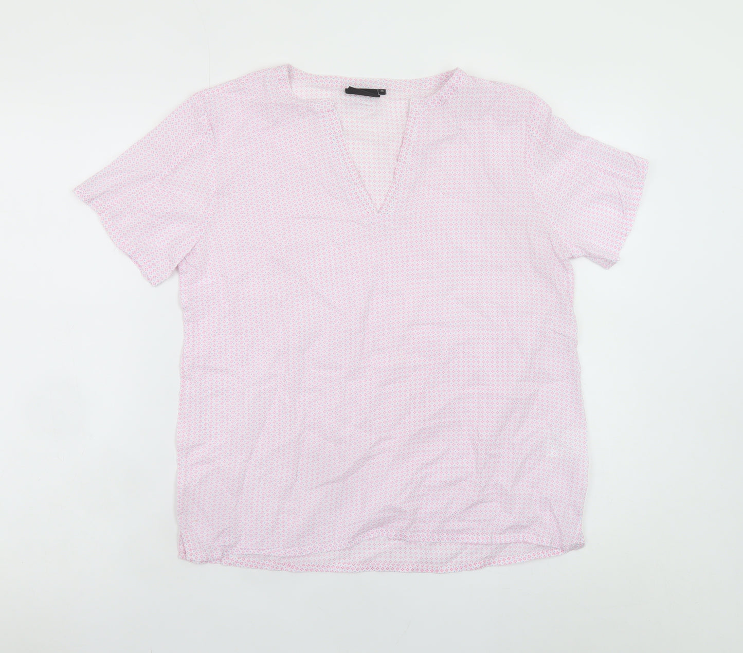 b.young Women's Pink Geometric Short Sleeve V-Neck Blouse Size 8