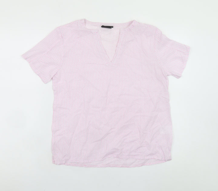b.young Women's Pink Geometric Short Sleeve V-Neck Blouse Size 8