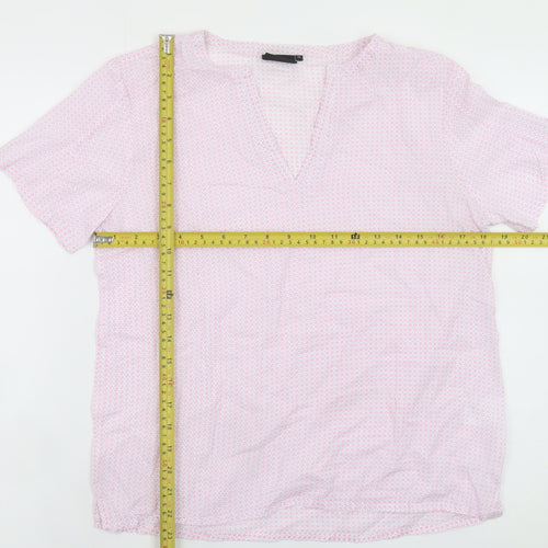 b.young Women's Pink Geometric Short Sleeve V-Neck Blouse Size 8