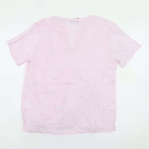 b.young Women's Pink Geometric Short Sleeve V-Neck Blouse Size 8