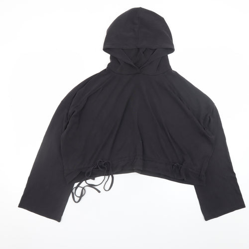 Zara Women Black Drawstring Cropped Hoodie Size S