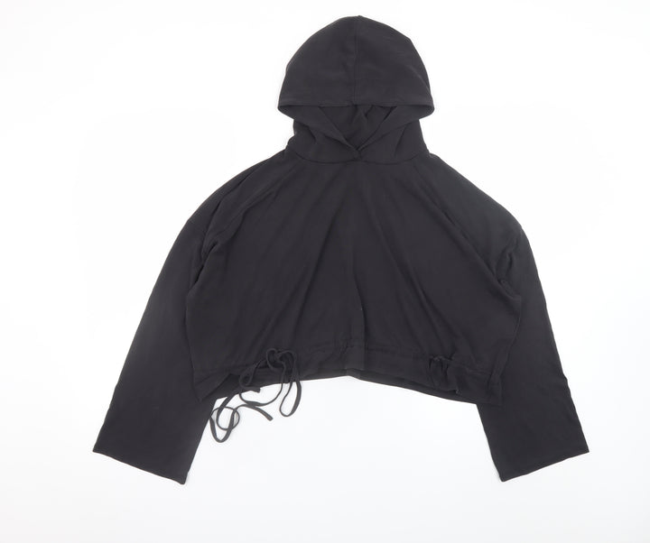 Zara Women Black Drawstring Cropped Hoodie Size S