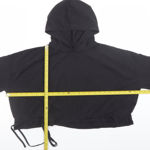 Zara Women Black Drawstring Cropped Hoodie Size S