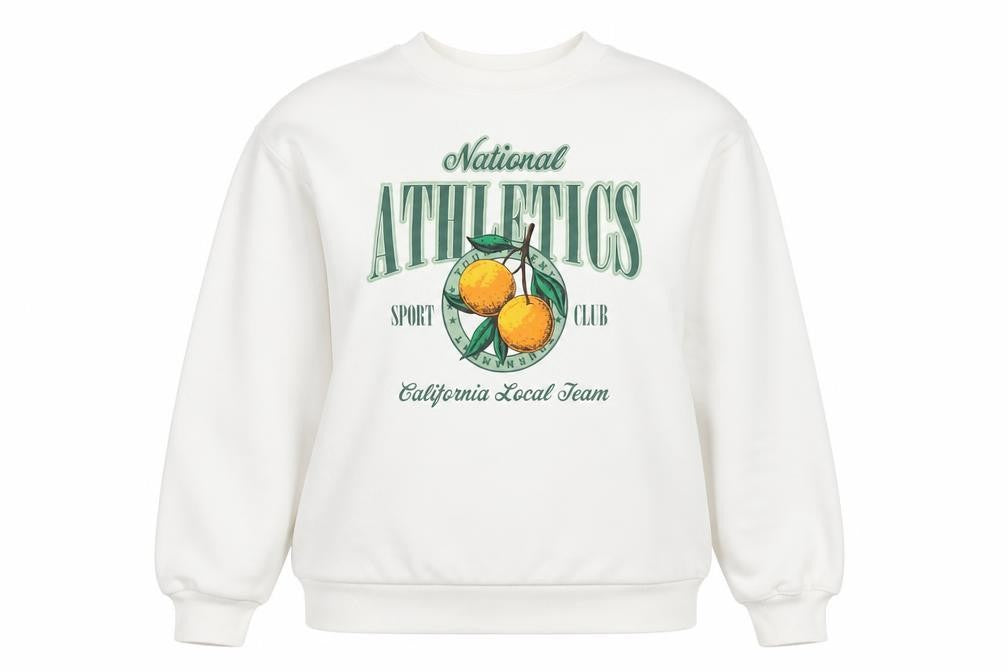 Front view of H&M Divided Women White XS Pullover Sweatshirt National Athletics Graphic