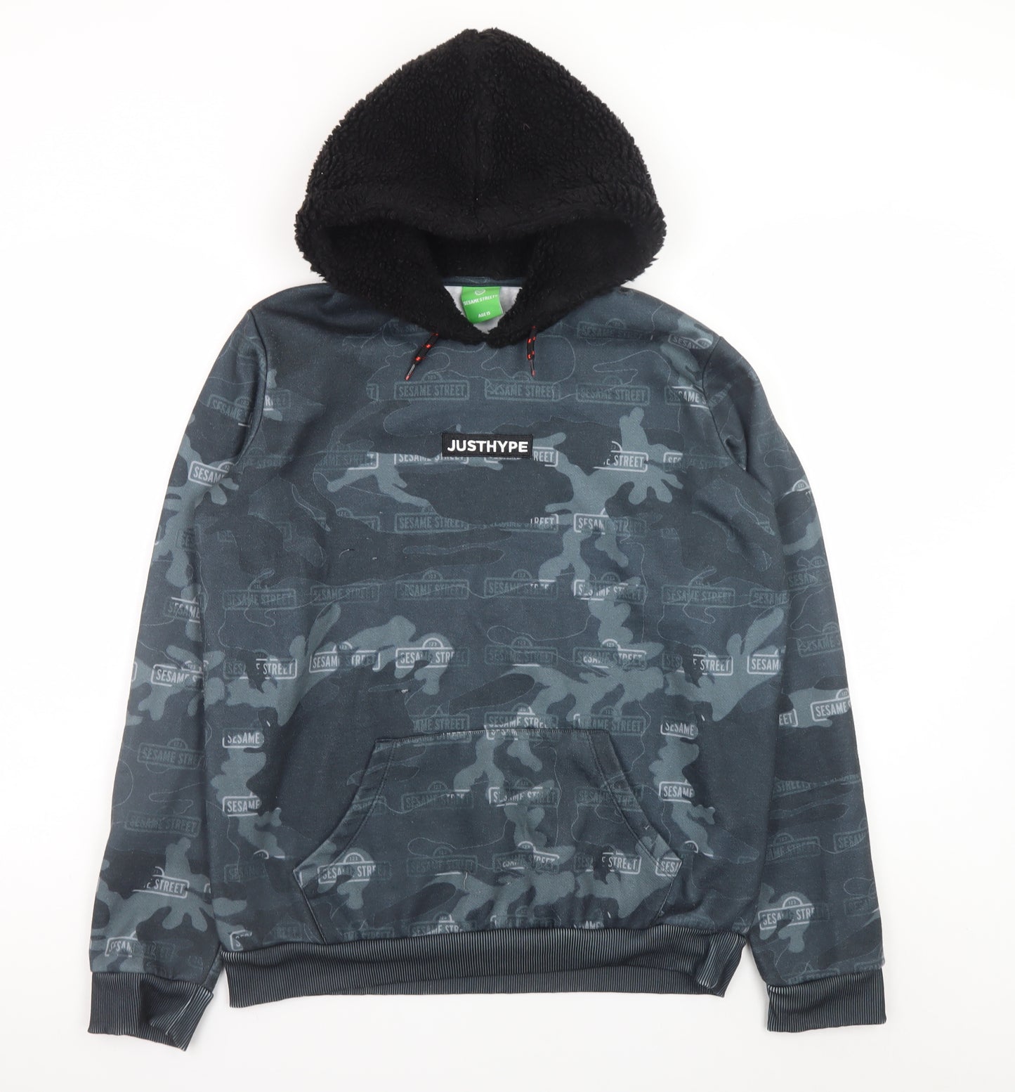 Hype Boys Black Camouflage Sesame Street Hoodie Age 15 Pullover