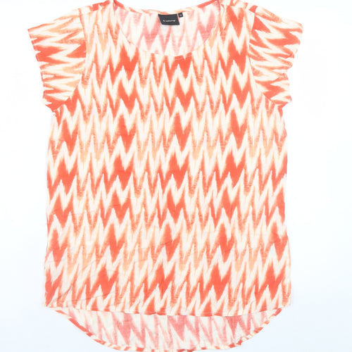b.young Women Orange Geometric Short Sleeve Viscose T-Shirt Size 6