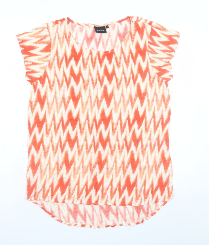 b.young Women Orange Geometric Short Sleeve Viscose T-Shirt Size 6