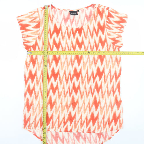 b.young Women Orange Geometric Short Sleeve Viscose T-Shirt Size 6