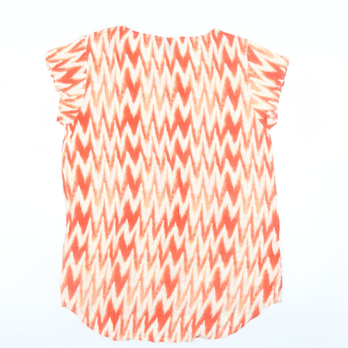 b.young Women Orange Geometric Short Sleeve Viscose T-Shirt Size 6