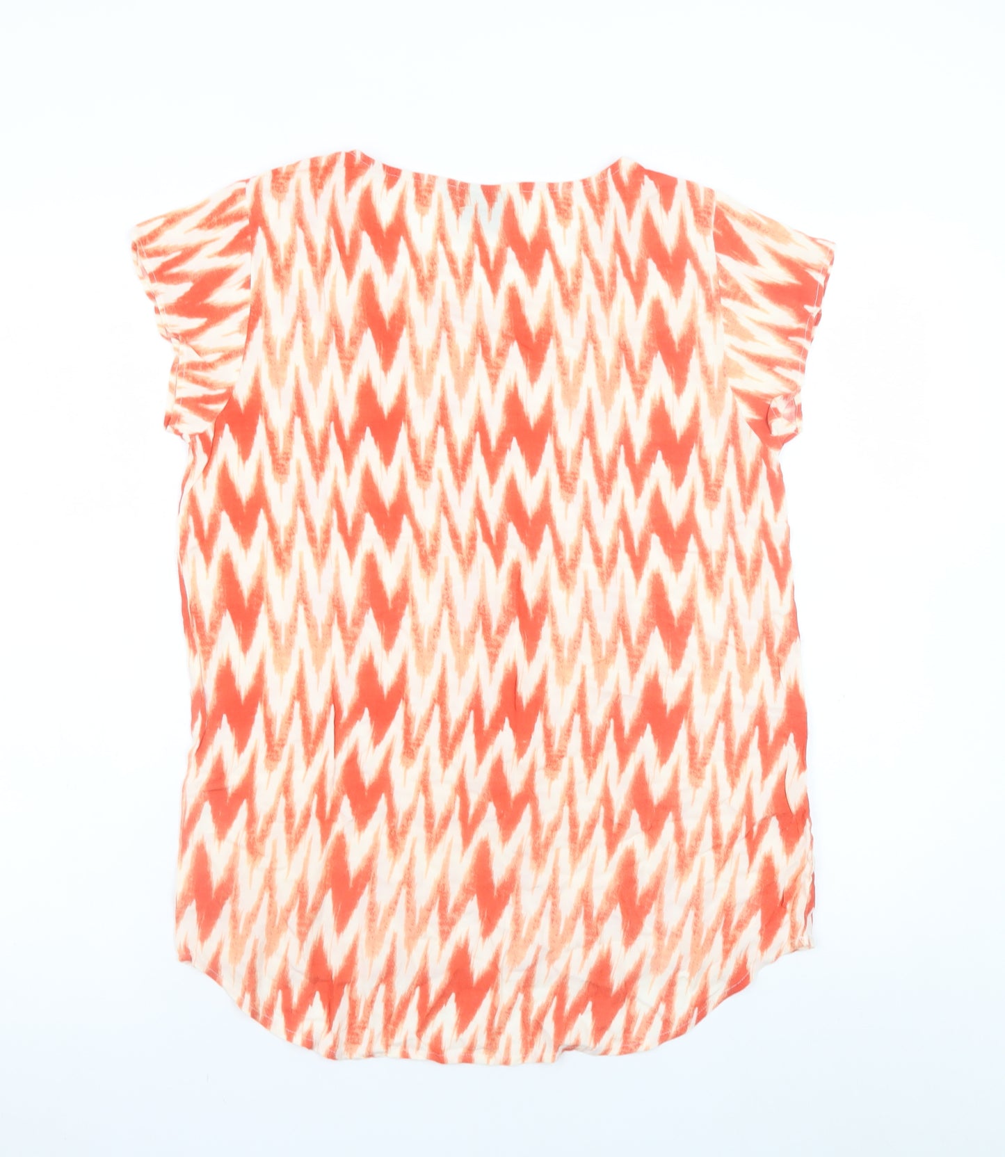 b.young Women Orange Geometric Short Sleeve Viscose T-Shirt Size 6