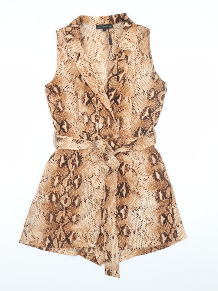 Love & Other Things Women's Brown Animal Print Sleeveless Playsuit Size S