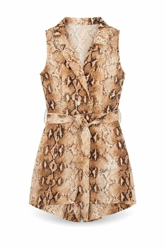 Love & Other Things Women's Brown Animal Print Sleeveless Playsuit Size S