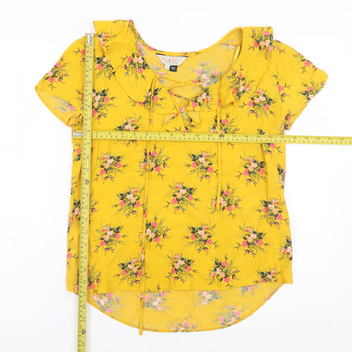 Dorothy Perkins Women's Yellow Floral Short Sleeve Blouse UK 8 Viscose
