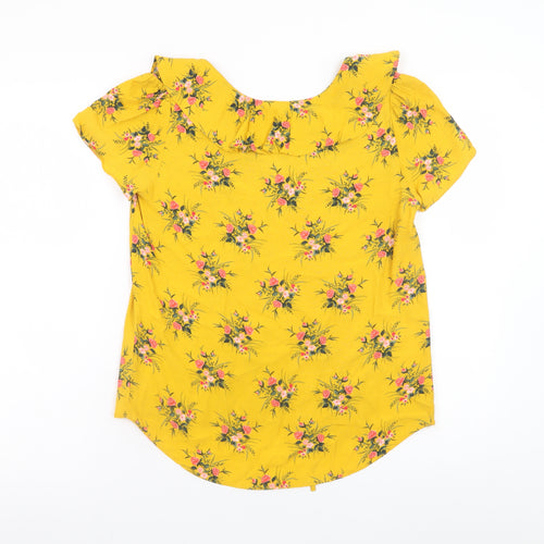 Dorothy Perkins Women's Yellow Floral Short Sleeve Blouse UK 8 Viscose