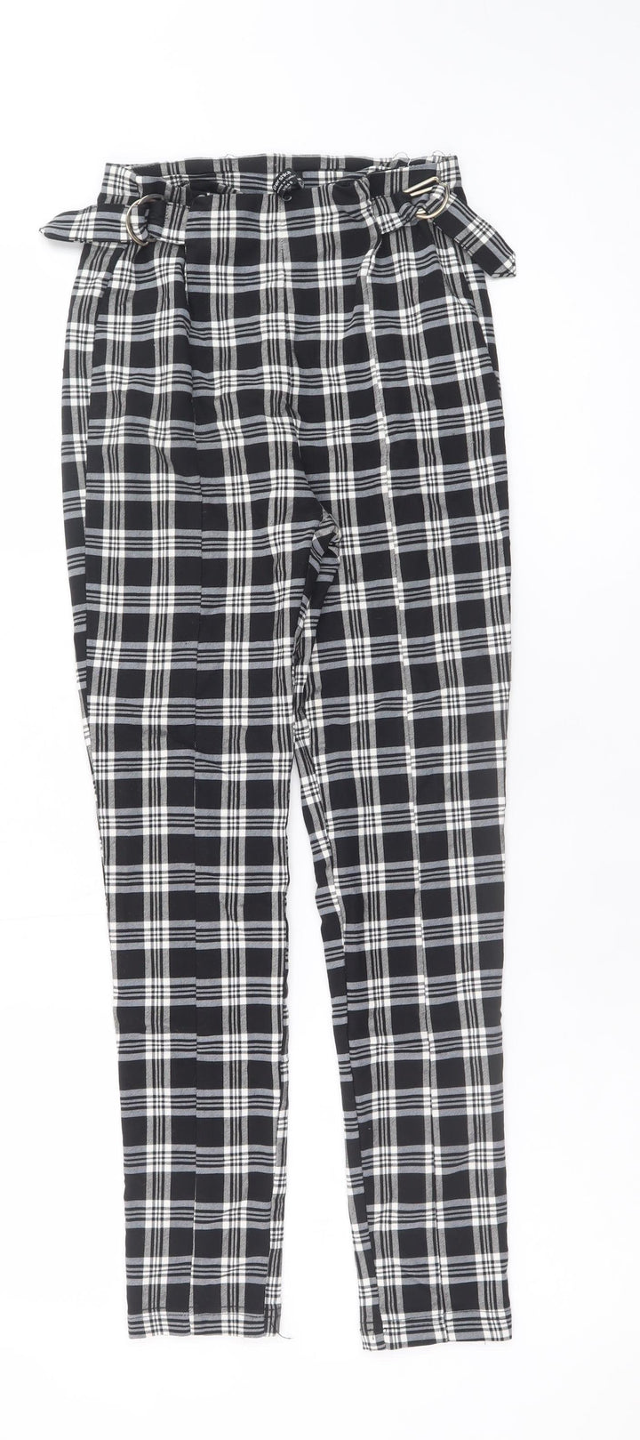 Bershka Womens Black Plaid Paperbag Tapered Trousers Size S