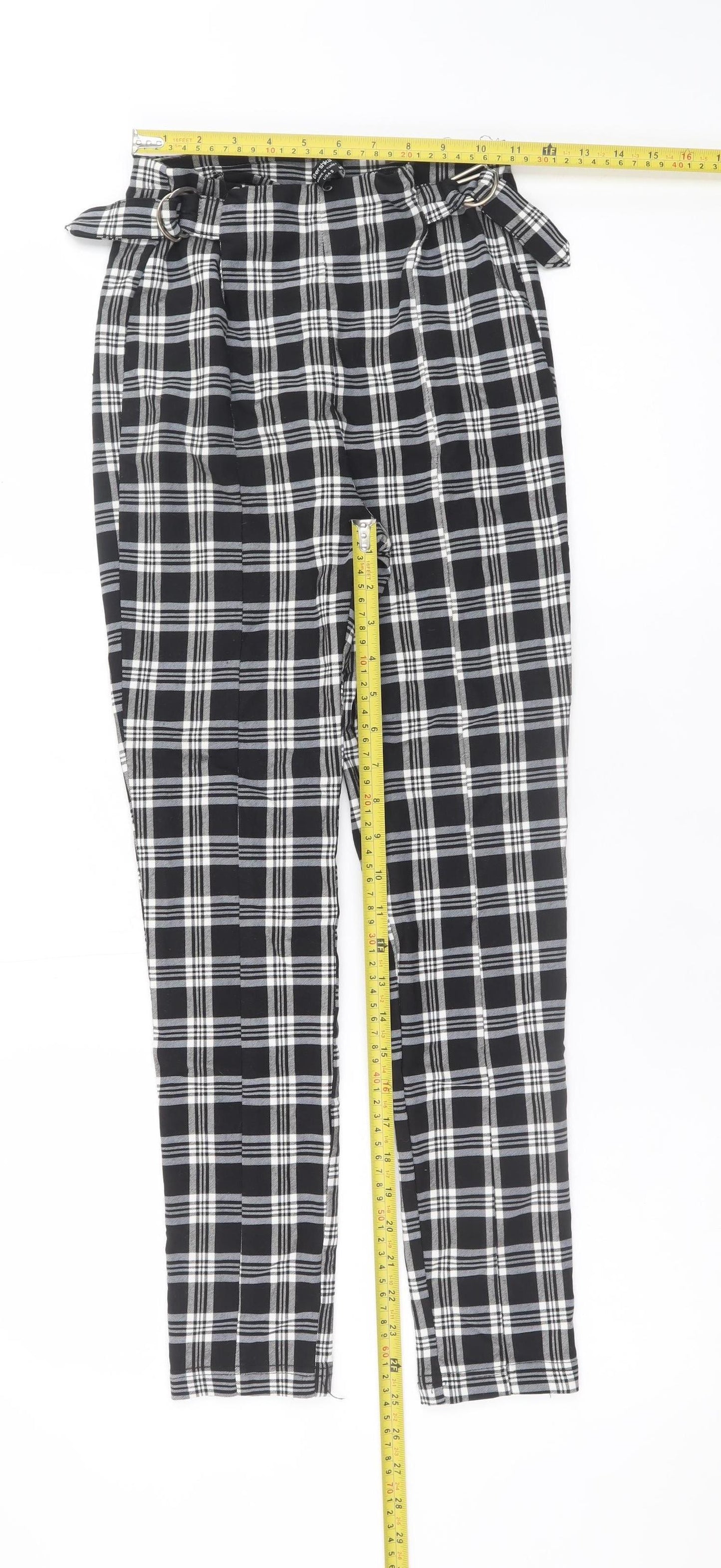 Bershka Womens Black Plaid Paperbag Tapered Trousers Size S