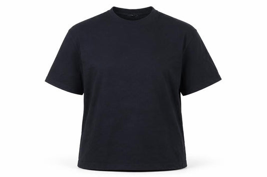 Front view of ASOS DESIGN Women's Black Cosmic Print Crew Neck T-Shirt, size L