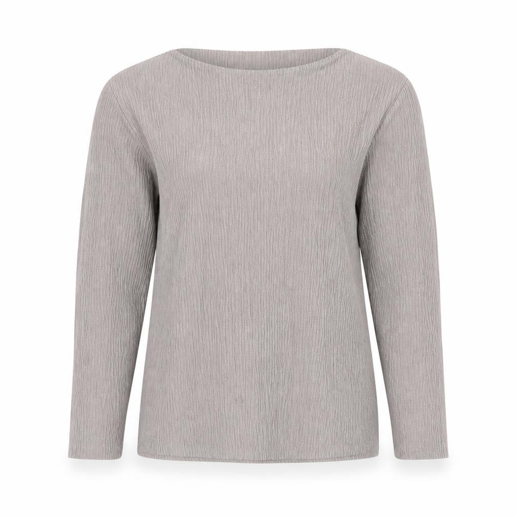 Front view of Dunnes Women’s Beige Long Sleeve Basic Stretch Top, size UK 12