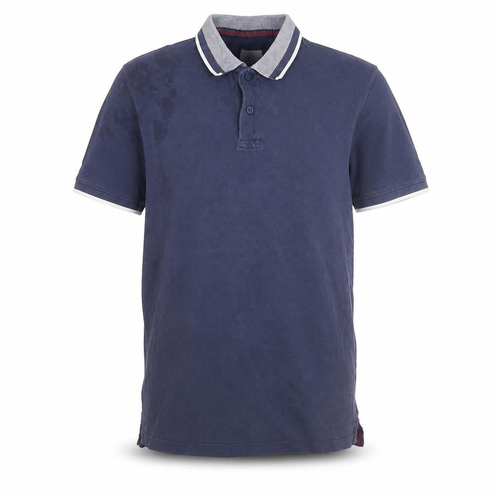Front view of Next Men's Blue Cotton Short Sleeve Polo Shirt, size S