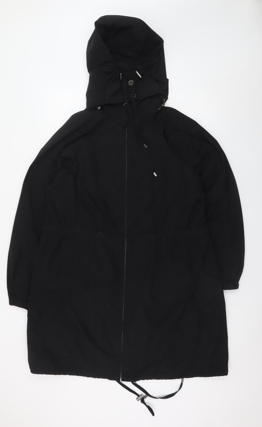 InWear Women's Black Hooded Parka Coat Size 8 Long Zip Casual