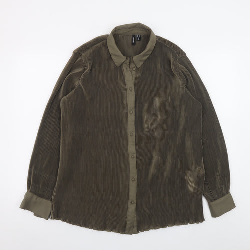Vero Moda Women’s Green Pleated Button-Up Long Sleeve Shirt M