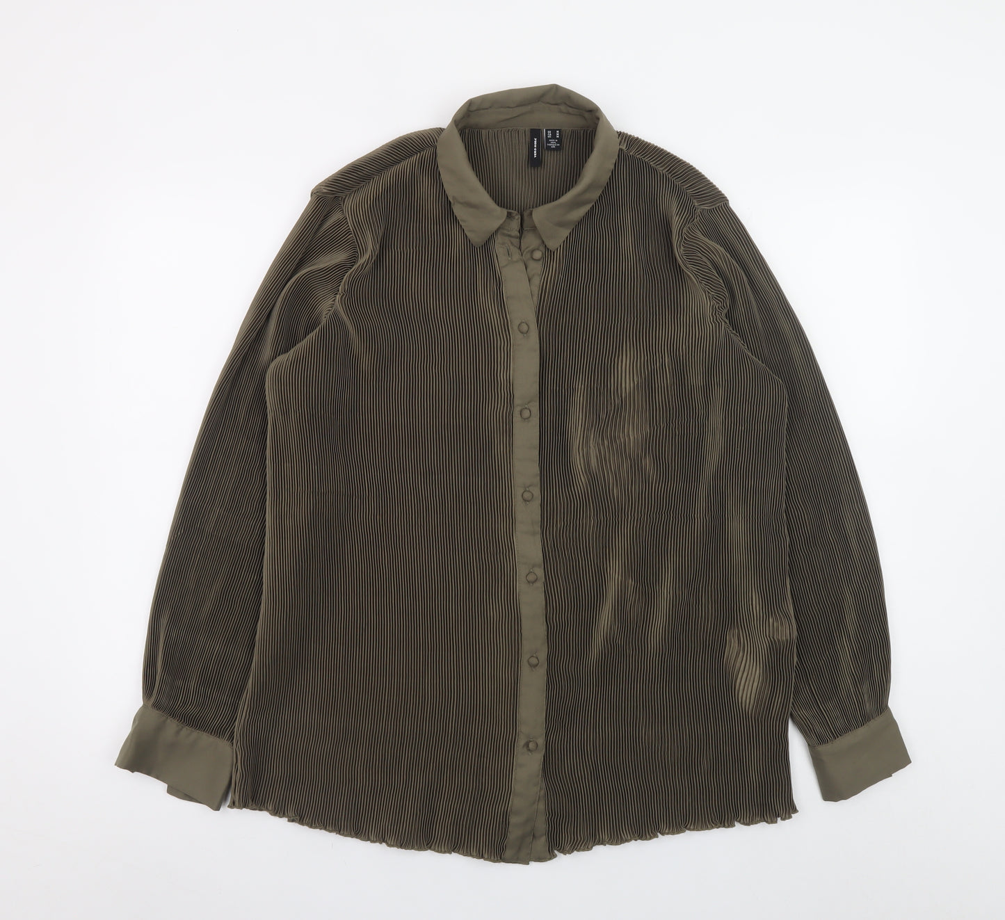 Vero Moda Women’s Green Pleated Button-Up Long Sleeve Shirt M