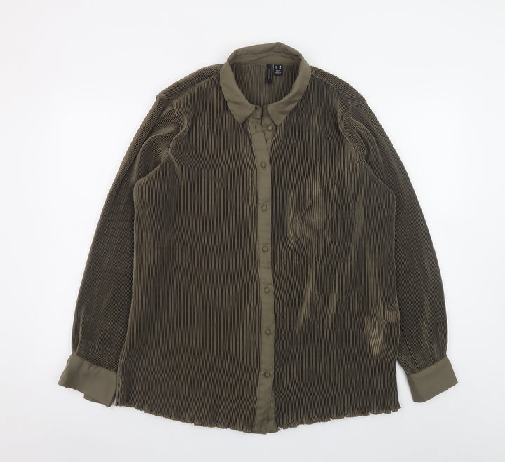 Vero Moda Women’s Green Pleated Button-Up Long Sleeve Shirt M