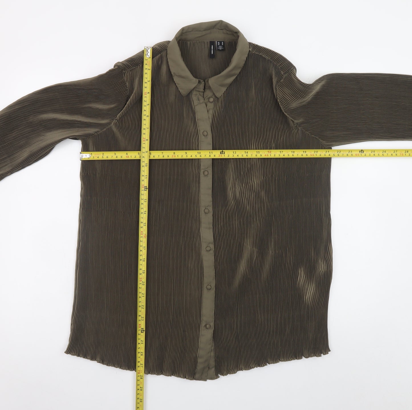 Vero Moda Women’s Green Pleated Button-Up Long Sleeve Shirt M
