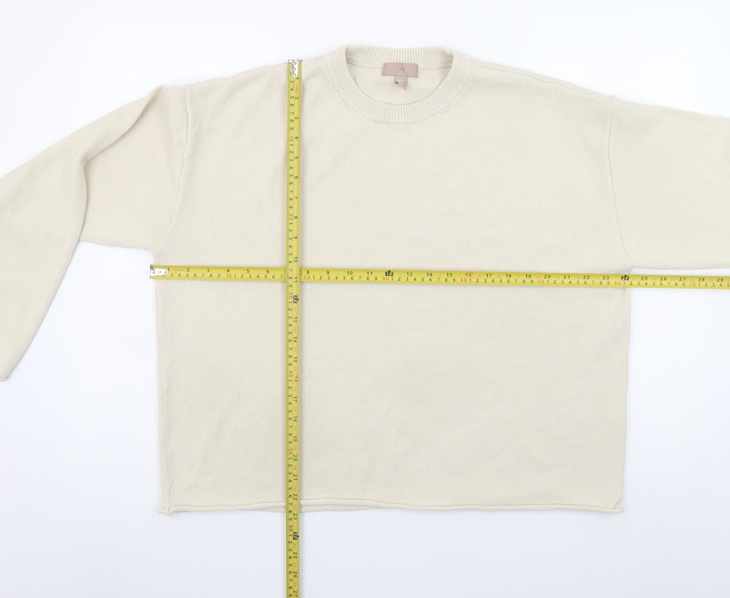 H&M Women Beige Crew Neck Knit Pullover Jumper Size 12