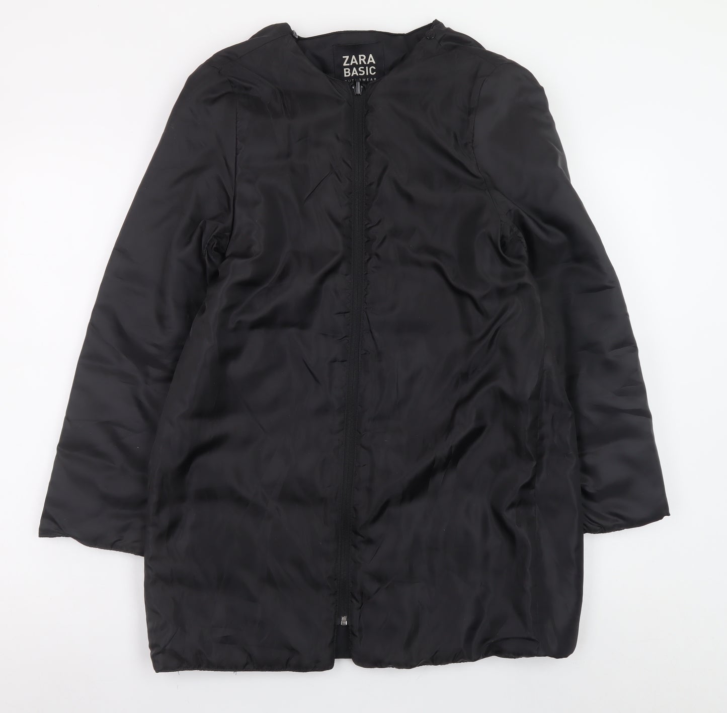 Zara Women Black Mid-Length Puffer Coat Size 12