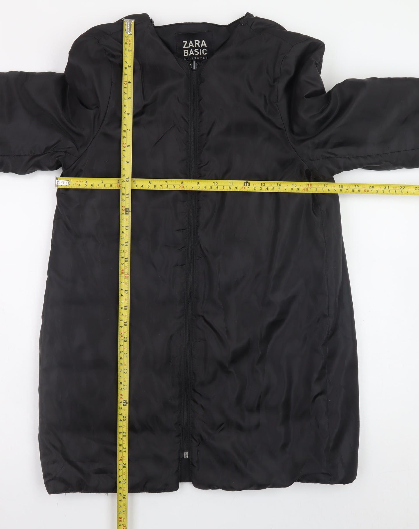 Zara Women Black Mid-Length Puffer Coat Size 12