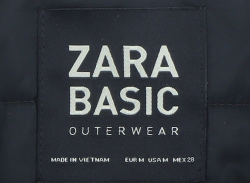 Zara Women Black Mid-Length Puffer Coat Size 12
