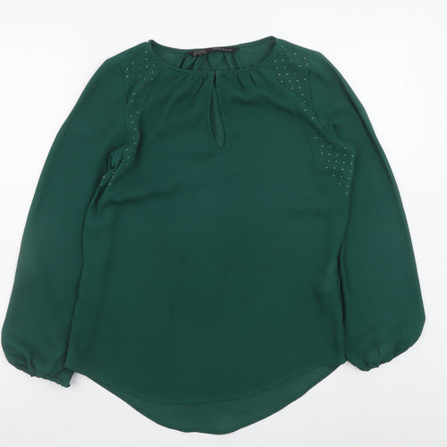 Zara Basic Women's Green Studded Long Sleeve Chiffon Blouse XS