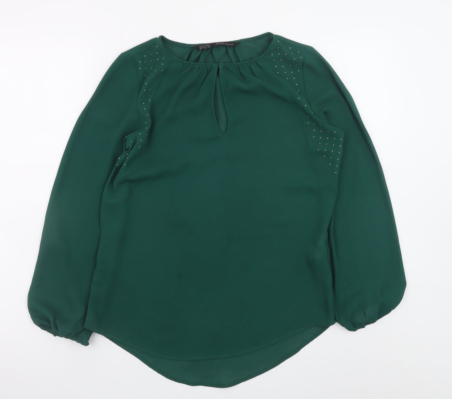 Zara Basic Women's Green Studded Long Sleeve Chiffon Blouse XS