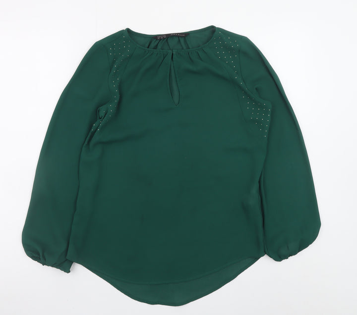 Zara Basic Women's Green Studded Long Sleeve Chiffon Blouse XS