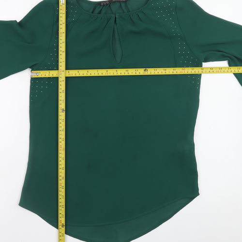 Zara Basic Women's Green Studded Long Sleeve Chiffon Blouse XS