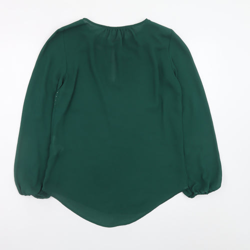 Zara Basic Women's Green Studded Long Sleeve Chiffon Blouse XS