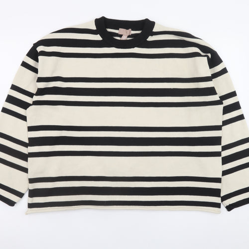 H&M Women's Black Striped Crew Neck Jumper Size 12