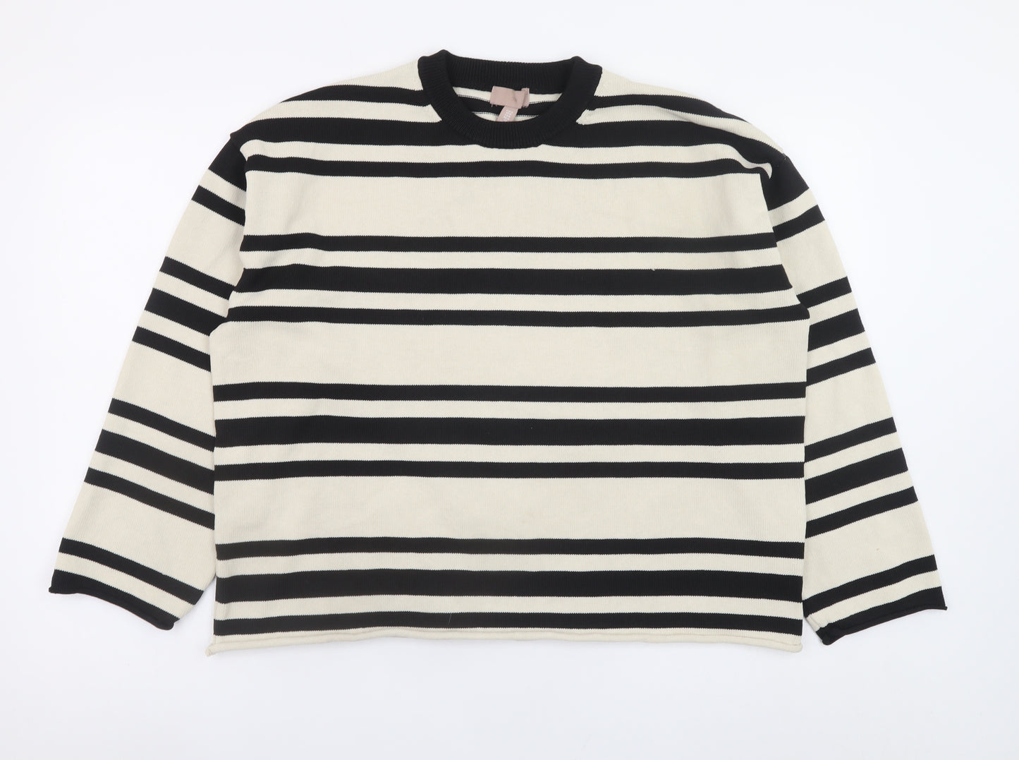 H&M Women's Black Striped Crew Neck Jumper Size 12
